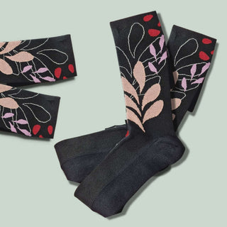 supcare pregnancy postpartum compression socks black modern floral  pattern